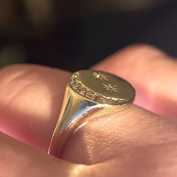 VINTAGE sz7 moon & star Celestial COIN SIGNET 925/ YG VERMEIL RING EUC! 3.55g - Picture 14 of 17